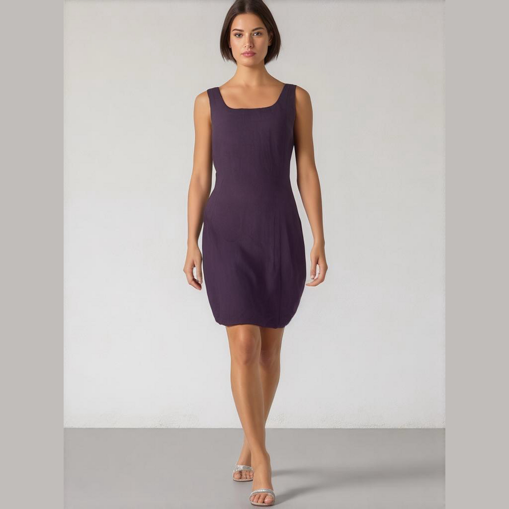 90s NEW YORK STUDIO PURPLE LINEN BLEND SLEEVELESS FITTED SHEATH DRESS SZ 10